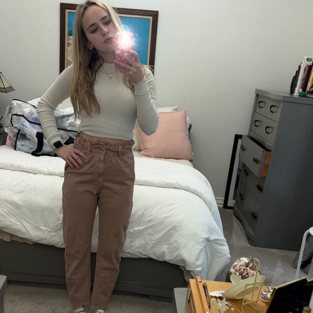 zara tan High-Waisted Pants